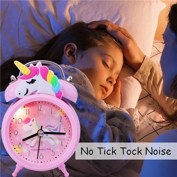 Unicorn Alarm Clock for Girls Kids, Cute Bedroom Decoration, Non Ticking Silent - Picture 6 of 6